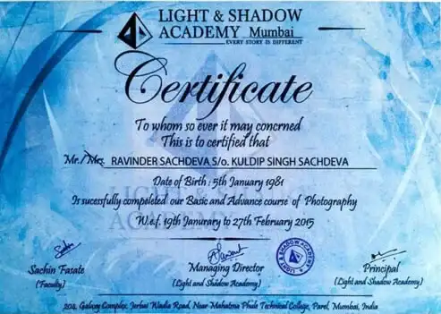 Melbourne cinematic photographer and videographer certification paperwork